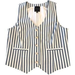 Alex Marie Vertical Stripe V Neck Button Front Vest Womens 8 Chic‎ Blue White